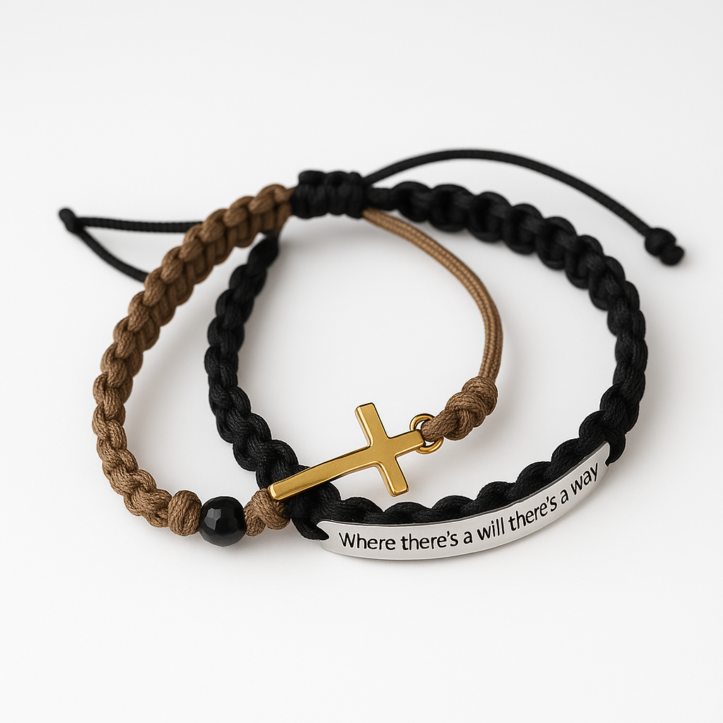 Unisex Adj. Bracelets w/Black Onyx & Enamel Cross