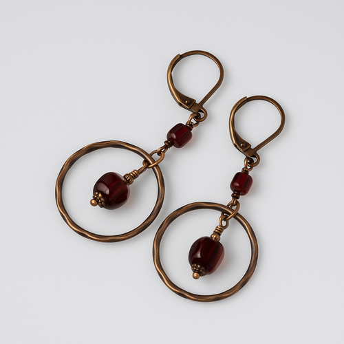 Garnet Glass and Copper Hood Dangle Earrings (Limited Edition)